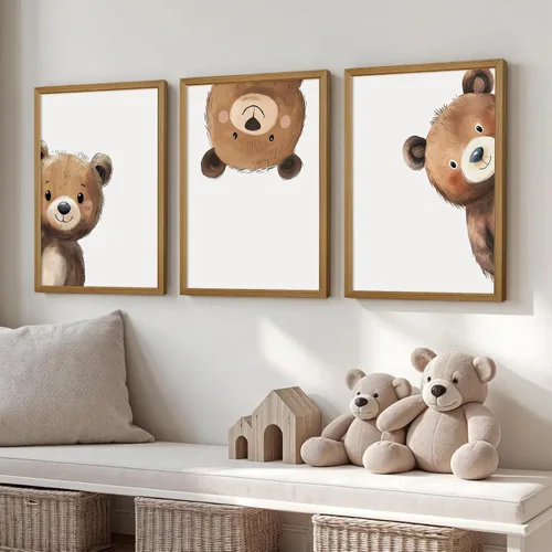 Vista 6 de Arte de Pared para Guardería de Osos, Decoración Póster de Lienzo para Niños, Decoración de Pared para Guardería de Bebé Niño, Imágenes de Animales