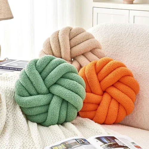Vista 3 de Uvvyui - Almohadas de nudo, cojines decorativos de 14 pulgadas, almohadas redondas, cojín para sofá, almohada de bola anudada suave hecha a mano