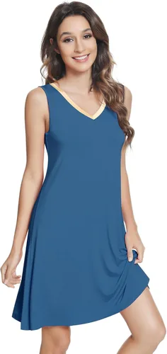 Vista 7 de NACHILA Nightgowns for Women-Viscose Made from Bamboo V Neck Nightshirts Verde Aqua