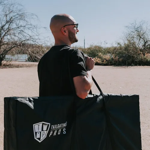 Vista 6 de Tailgating Pros Cornhole Boards - Juego de Cornhole de 4 x 2 pies con patrón de madera de grado torneo con funda de transporte y juego de 8 sacos