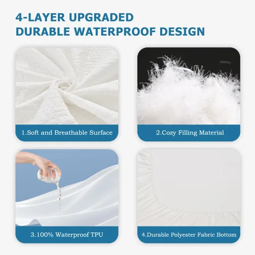 Vista 4 de SOCHOW Protector de colchón impermeable de 4 capas ultra suave de alta calidad, tamaño matrimonial, funda de colchón refrescante con bolsillo