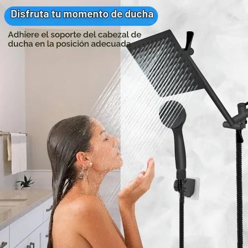 Vista 7 de Cabezal de ducha, Kaqinu - Cabezal de ducha de lluvia de alta presión de 8 pulgadas/combo de ducha de mano con brazo de extensión de 11 pulgadas