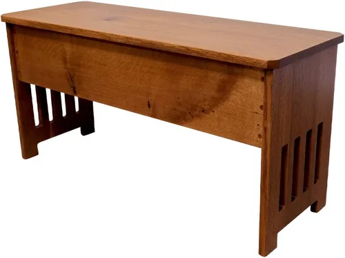 Vista 7 de RRD Banco de almacenamiento de madera, banco de entrada estilo misión con tapa abatible, banco de comedor de madera de roble macizo con listones