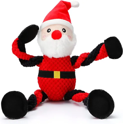 Vista 8 de Senneny Juguetes Navideños para Perros, Peluche de Reno Chirriante con Cuerdas para Tirar de la Cuerda, Juguetes de Masticar Interactivos Duraderos
