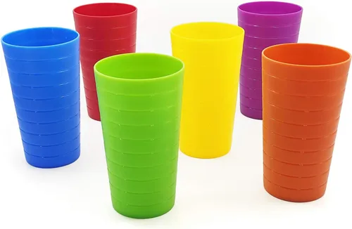 Vista 3 de Juego de vajilla de plástico, plato de plástico irrompible y reutilizable, cuenco y vaso juego de 18 multicolor