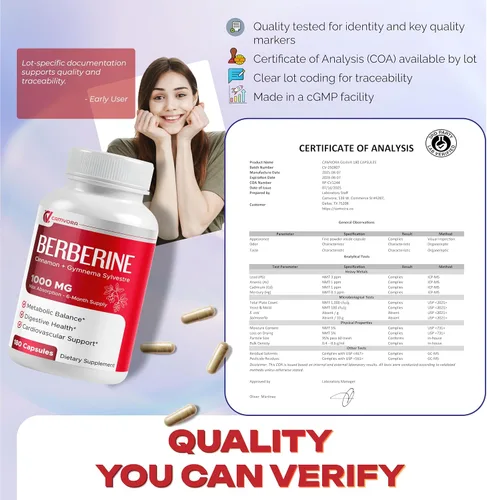 Vista 8 de Berberina 1000mg liposomal – 180 cápsulas Canela y Gymnema Máxima absorción para apoyo metabólico, digestivo y cardíaco – Fabricado en Estados