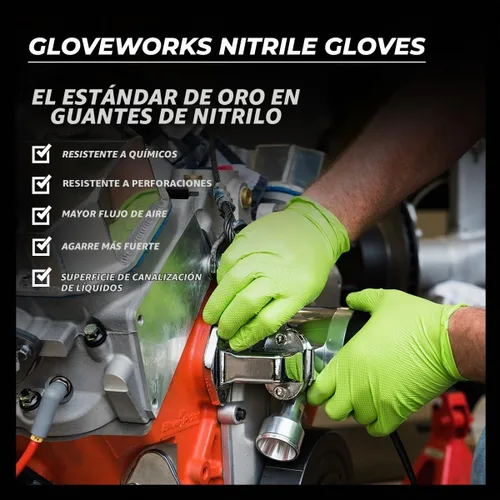 Vista 6 de Gloveworks HD 8 mil Green Nitrile Disposable Industrial Gloves with Raised Diamond Texture - GWGN Box of 100 / Medium