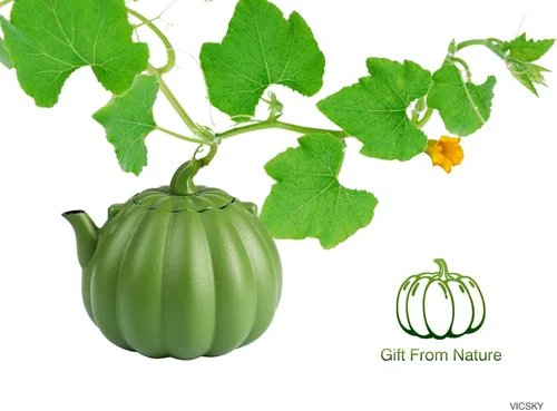 Vista 8 de VICSKY Tetera de hierro fundido de calabaza, tetera japonesa de tetsubin, 40 onzas, interior esmaltado e infusor extendido para hojas sueltas