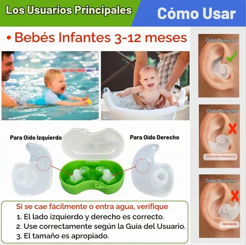 Vista 7 de WaterDam - Tapones de natación para los oídos, grandes, impermeables, ultra cómodos, para evitar el oído de nadador (talla 0: bebé 0-1 año (naranja))
