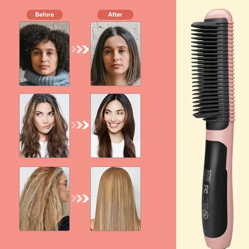 Vista 4 de Peine alisador de cabello, peine de cerámica para alisar el cabello, peine eléctrico para cabello negro, 6 ajustes de temperatura, 20 minutos