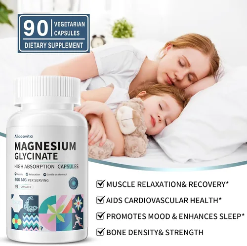 Vista 3 de Glicinato de magnesio 400 mg por porción, 100% quelado para una alta absorción, suave para el estómago, sin OMG, 90 cápsulas vegetarianas