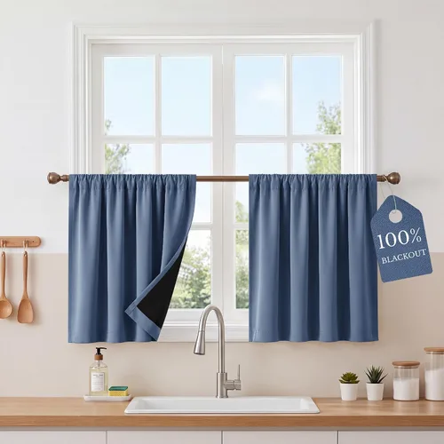 Vista 65 de NICETOWN Biscotti - Cortinas de cocina beige de 36 pulgadas de largo, bolsillo para barra, 100% opacas, casuales y relajantes, tratamientos