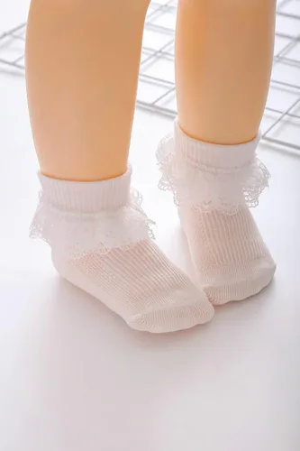 Vista 6 de Calcetines de encaje con volantes para recién nacidos, para niñas pequeñas