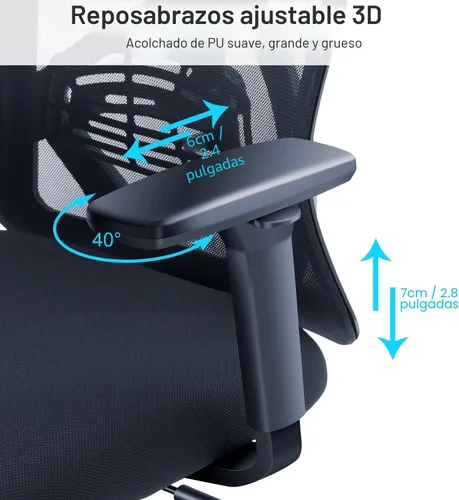 Vista 2 de Ticova Silla de oficina ergonómica – Silla de escritorio con respaldo alto con soporte lumbar ajustable y reposabrazos 3D – Silla de computadora