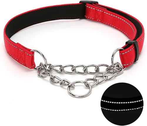 Vista 13 de Martingale - Collar para perro con cadena de acero inoxidable, collar reflectante de nailon acolchado suave ajustable, cadena resistente sin