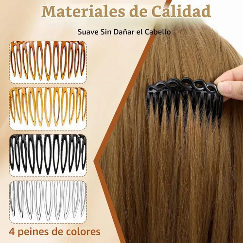Vista 3 de Peinetas de pelo francés, 8 piezas, peines laterales para el cabello, peines decorativos para mujeres, juego de accesorios de plástico