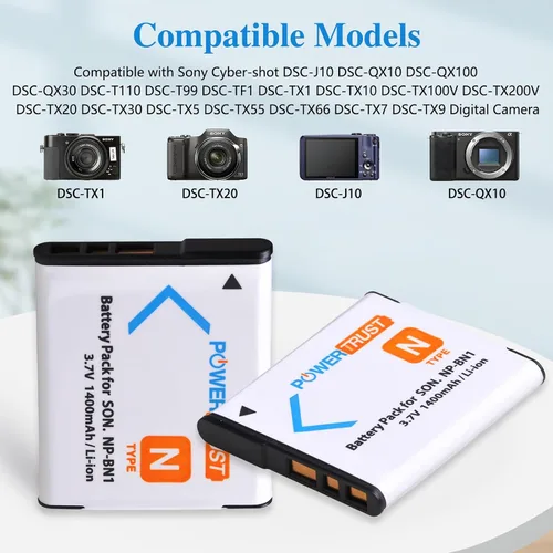 Vista 2 de Paquete de 2 baterías NP-BN1 BN1 de 1400 mAh + cargador USB dual LCD para Sony Cyber-Shot DSC-QX10 QX100 T99 T110 TF1 TX5 TX7 TX9 TX10 TX20 TX30