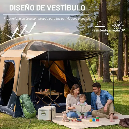 Vista 3 de EVER ADVANCED Tienda de campaña con diseño blackout para 10 personas, tienda de múltiples habitaciones para la familia, tiendas grandes con Azul