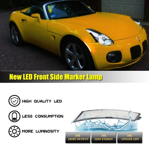 Vista 7 de Faros Laterales Delanteros LED de Lente Clara y Ámbar Compatibles con 2006-2010 Pontiac Solstice, 2007-2010 Saturn Sky