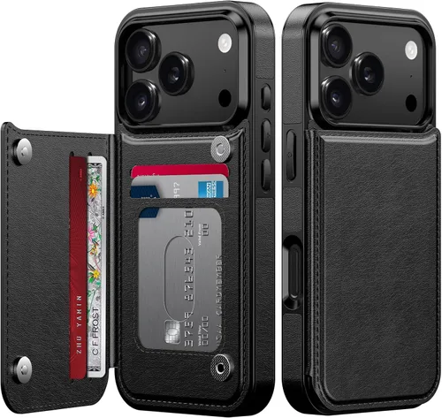 Vista 65 de LETO para iPhone 15 Pro Funda tipo cartera - Tapa tipo folio con patada - Diseños de moda - Tarjetero - Funda protectora para mujeres y niñas - 6.1