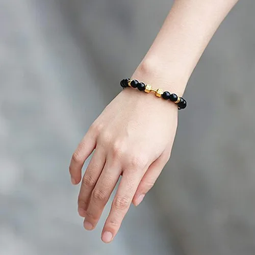 Vista 2 de Young & Forever D'vine Onyx - Pulsera de cuentas curativas para yoga, reiki, oro, piedra natural, unisex, energía espiritual para hombres, mujeres