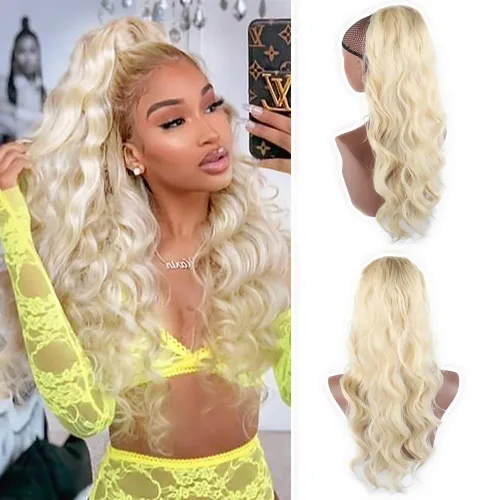 Vista 10 de CINHOO Extensiones de cabello con cola de caballo gris para mujeres negras, cola de caballo sintética con cordón, cola de caballo sintética corta