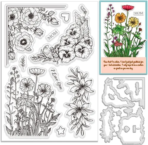 Vista 11 de INFUNLY Juego de 3 sellos y troqueles para hacer tarjetas, bendición, palabras, troqueles y sellos, diseño de feliz primavera, sellos transparentes