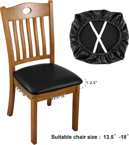 Vista 3 de Fuloon Fundas de asiento para sillas de comedor 4 piezas, funda de cojín de asiento de cuero sintético sólido impermeable y resistente al aceite