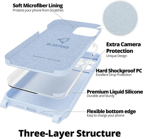 Vista 4 de Funda cruzada para iPhone 12 Mini, cuerda ajustable, correa de hombro para el cuello, correa desmontable, funda protectora de silicona a prueba