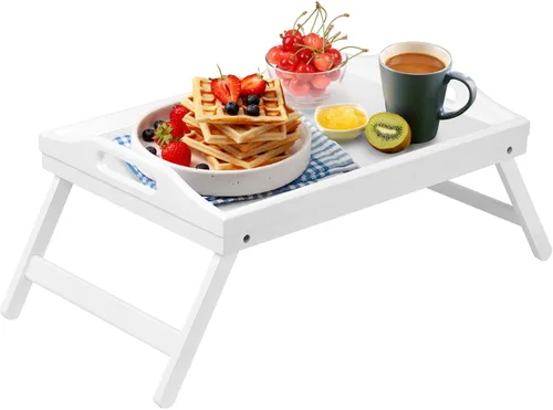 Vista 14 de Artmeer Mesa Bandeja de Cama con Patas Plegables, Bandeja de Desayuno de Bambú con Asas Ideal para Sofá, Cama, Comer, Trabajar, Usada Como