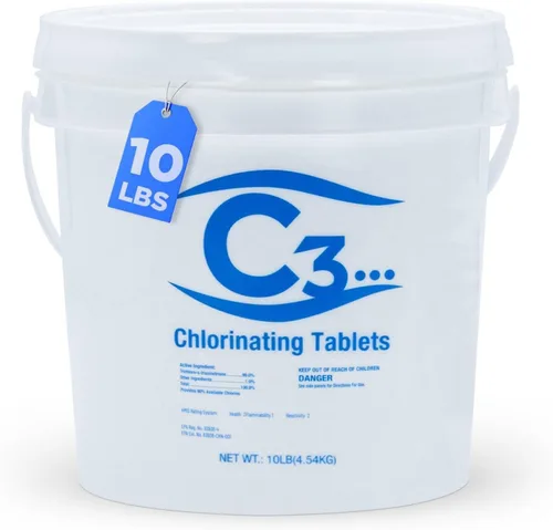 Vista 10 de C3 Pestañas de cloro estabilizadas de 3 pulgadas para piscinas Fácil de usar para piscinas sobre el suelo o enterradas Tabletas de cloro