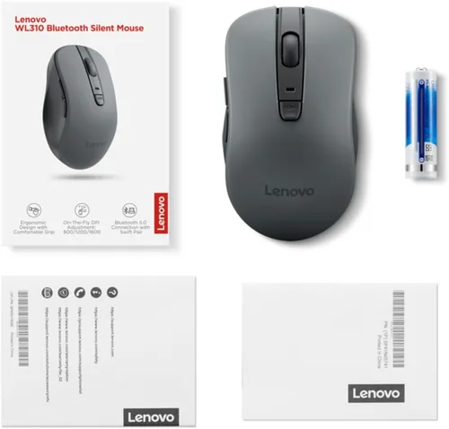 Vista 13 de Lenovo WL310 Ratón silencioso Bluetooth, ergonómico, DPI ajustable, clics silenciosos, Bluetooth 5.0, portátil para Windows, Mac y Chromebook, gris