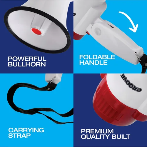 Vista 4 de Croove Portable Megaphone - Loud Speaker, Lightweight Bullhorn with Siren Music, Volume Control