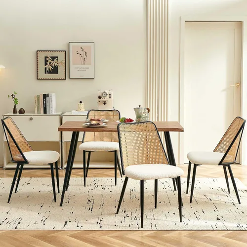 Vista 9 de NORDICANA Juego de 2 sillas de comedor de ratán con cojín tapizado, color beige