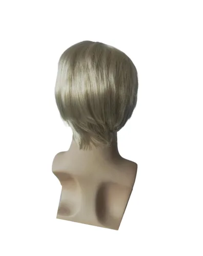 Vista 4 de Peluca corta recta dorada Cosplay para hombres, peluca sintética