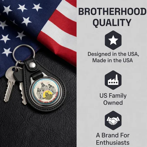 Vista 7 de Brotherhood Round Key Chain for NASA and Space Mission Designs Parche Misión Apolo 11 NASA - Diseño B