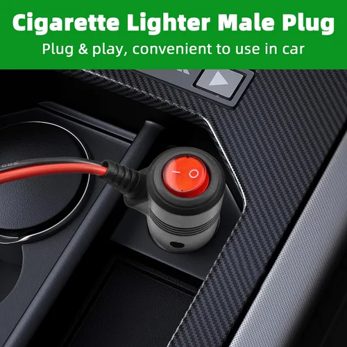 Vista 6 de Adaptador de enchufe de encendedor de cigarrillos de 12 V, 24 V, 16 AWG, resistente, 15 A, repuesto macho a cable desnudo con interruptor