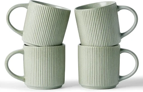 Vista 9 de famiware Juego de 4 tazas de café de 12 onzas, tazas de cerámica con asa Negro (Star-Black)