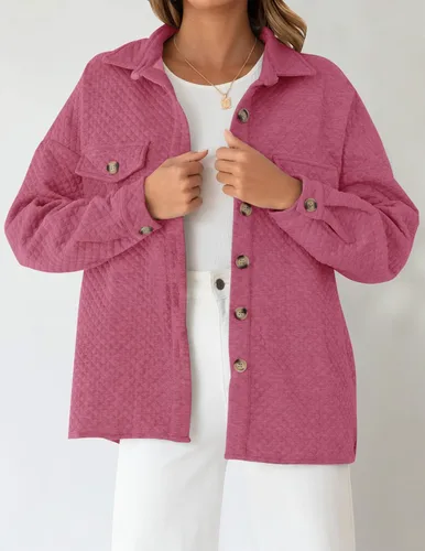 Vista 6 de ZESICA Chaqueta casual de manga larga con botones para mujer, holgada, ligera, con bolsillos