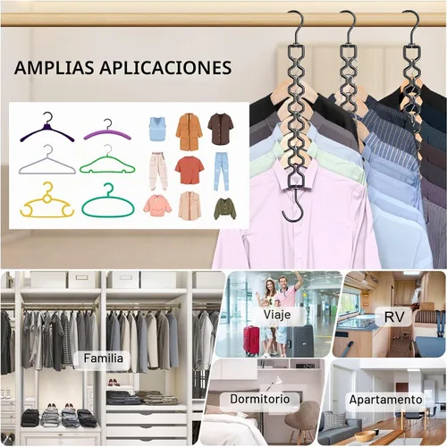 Vista 3 de Paquete de 3 perchas ahorradoras de espacio para ropa, resistentes, capacidad de 30 libras, perchas mágicas ahorradoras de espacio de metal