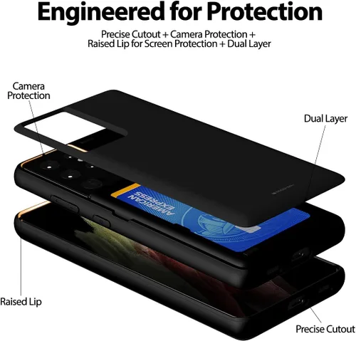 Vista 5 de GOOSPERY Parachoques Magnético Compatible con Galaxy S21 Ultra, Funda Tipo Billetera con Porta Tarjetas, Cierre Automático por Imán, Protección