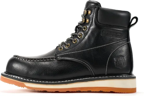 Vista 2 de 6in Mens Moc Toe Steel/Soft Toe Work Boots for Men,Comfortable Mens Safety Work Boots,Oil/Slip Resistant,Indestructible Steel Toe Shoes Industrial