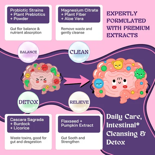 Vista 5 de Limpieza suave y desintoxicación del colon, desintoxicación de limpieza intestinal para mujeres y hombres, para la digestión, salud intestinal*