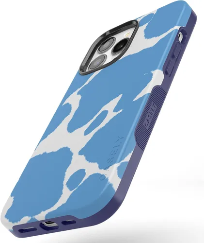Vista 2 de Casely Funda para iPhone 13 Pro Estado de Ánimo Actual Estampado de Vaca Azul Claro Compatible con MagSafe Diseño de Protección Audaz