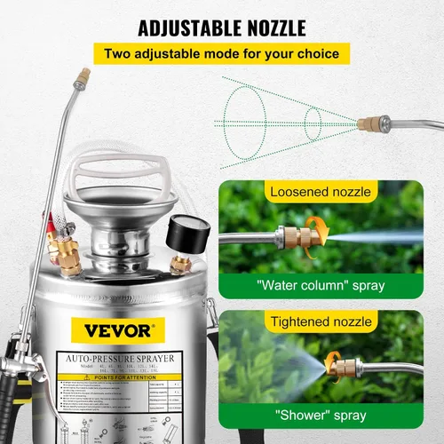 Vista 4 de Happybuy Pulverizador de bomba de acero inoxidable de 1 galón, varita de 12 pulgadas y manguera reforzada de 3 pies, medidor de presión, válvula