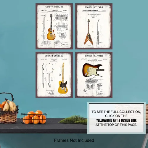 Vista 7 de Arte de pared de guitarra, icónico vintage, juego de póster con estampado de patente, regalo para fanáticos de la música, músico, guitarrista