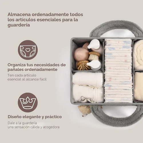 Vista 2 de PeraBella Organizador de pañales para bebé con asa, cesta de regalo de ducha para niños y niñas, cesta de almacenamiento de pañales portátil