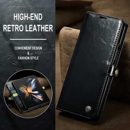 Vista 8 de Kowauri Funda para Samsung Galaxy Z Fold 4 5G, piel sintética, tipo cartera, con tarjetero y función atril, cierre magnético, protección a prueba