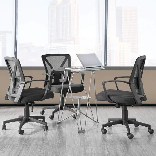 Vista 4 de Topeakmart Escritorio giratorio de oficina ergonómico de malla ajustable soporte lumbar para computadora, respaldo medio, reposabrazos