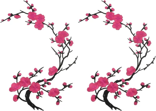 Vista 18 de MECCANIXITY 2 piezas de parches termoadhesivos de flor de ciruelo, apliques de bordado de flores para coser, apliques de decoración para agujeros